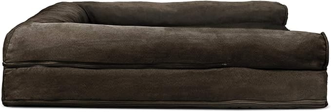 Furhaven Cooling Gel Dog Bed for Large Dogs w/ Removable Bolsters &amp; Washable Cover, For Dogs Up to 95 lbs - Plush &amp; Suede Sofa - Espresso, Jumbo/XL