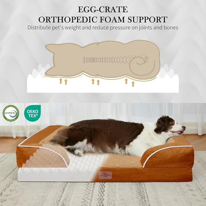 Comfort Expression Small Dog Beds Waterproof Cat Beds Orthopedic Foam Sofa Beds for Small Dogs Comfy Pet Bed with Washable Removable Cover &amp; Non-Slip Bottom(XX-Small,Caramel)
