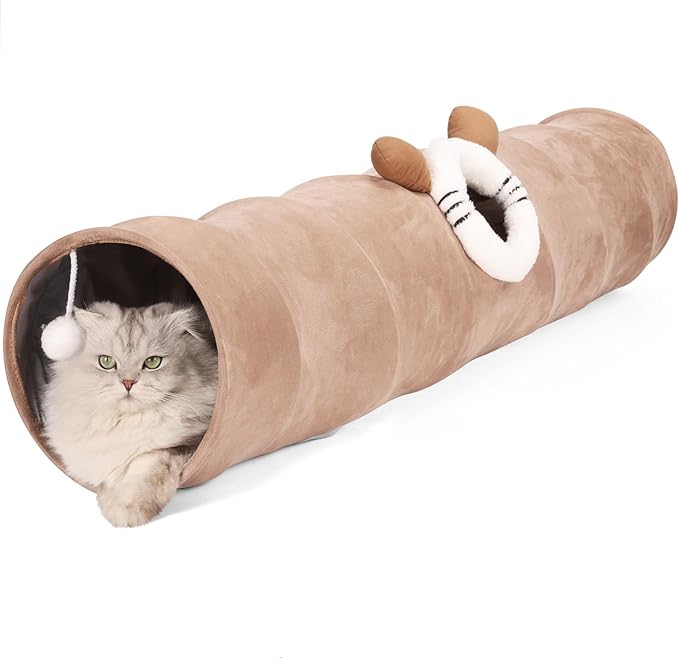 Collapsible Cat Tunnel Straight Tube for Indoor Cats &amp; Kittens Large Foldable Play Cave Toy with Hanging Ball &amp; Peek Hole,Ideal for Rabbits, Ferrets, Puppies &amp; Small Pets