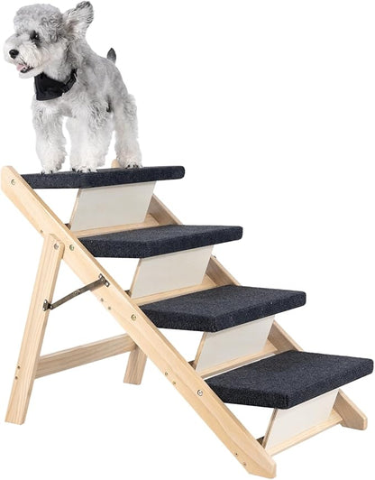 MEWANG Wood Pet Stairs &amp; Ramp for Small/Medium Dogs and Cats, Aging Pets – 3-in-1 Foldable, Portable, Non-Slip Pet Ladder for Tall Beds, Couches,Cars–Holds Up to 220 lbs (31.5" L x 17.2" W x 25.0" H)