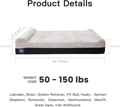 Laifug Orthopedic Memory Foam Extra Large Dog Bed Pillow(50"x36"x10", Slate Grey) Durable Water Proof Liner &amp; Removable Washable Cover &amp; Smart Design
