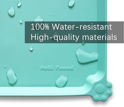 Hoki Found Silicone Pet Food Mats - Non Slip Cat &amp; Dog Bowl Placemats - Waterproof Pet Feeding Mats - Cool Mint