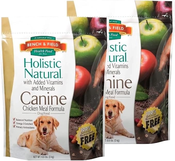 Bench &amp; Field Holistic Natural Adult Dry Dog Food, Chicken Meal and Brown Rice Recipe 6.6 lb Bags (Pack of 2)