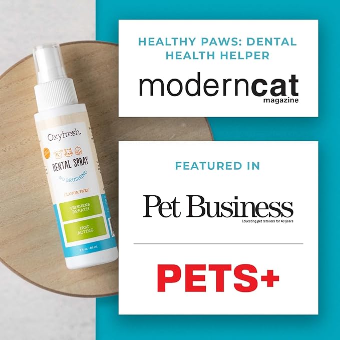 Oxyfresh Advanced Pet Dental Spray – Instant Dog and Cat Fresh Breath: Easiest No Brushing Pet Dental Solution for Dogs and Cats – Best Way to Fight Plaque, Keep Teeth &amp; Gums Healthy, 8oz.
