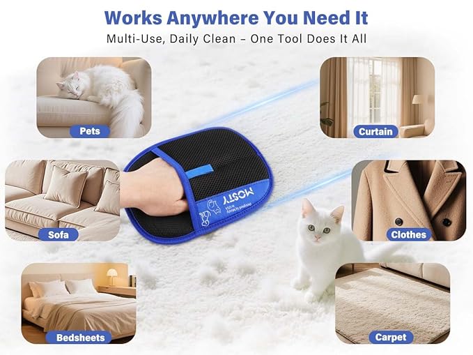 Pet Hair Removal Glove,Double Sided Electrostatic, Reusable Cat &amp; Dog Hair Remover Mitt for Furniture, Couch, Carpet, Car Seat, Quick Cleaning Grooming Glove,1Pcs