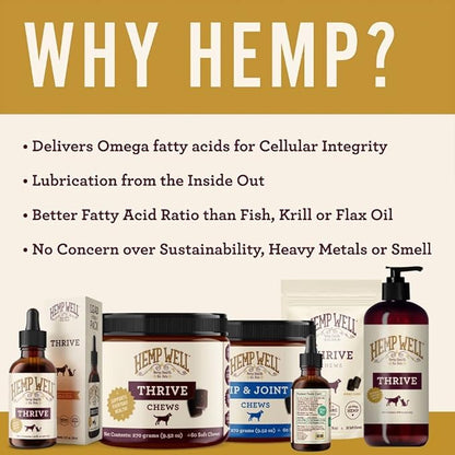Hemp Well Thrive Oil for Dogs and Cats – Supports Hip, Joint, and Heart Health, Promotes Immune System, and Promotes Healthy Skin from Seasonal Allergies, Organically Sourced - 8 Ounces