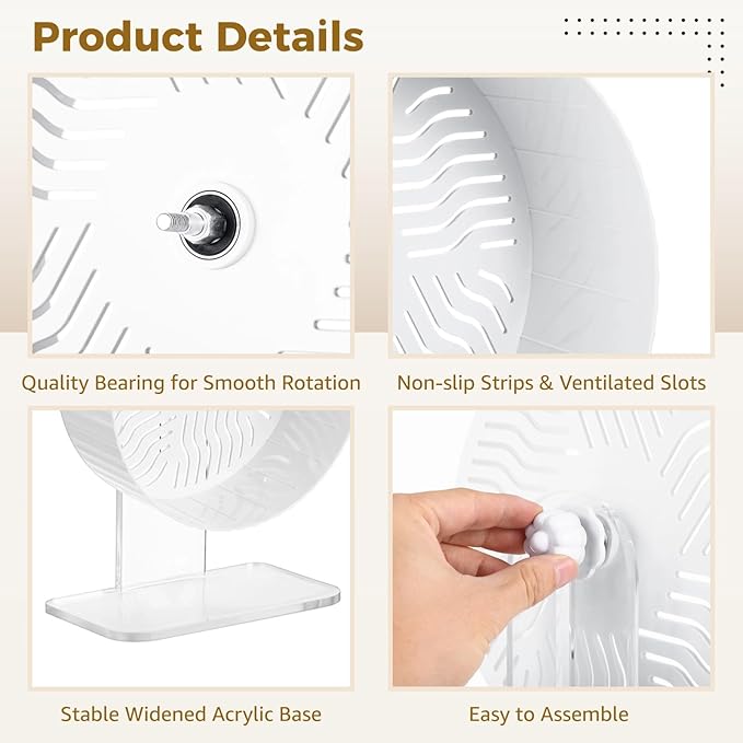 Silent Hamster Wheel, Hamster Exercise Wheel with Adjustable Acrylic Stand, Hamster Exercise Wheel for Gerbil, Syrian &amp; Dwarf, Chinchilla and More Small Animal Hamster Running Wheels (8.2 in)