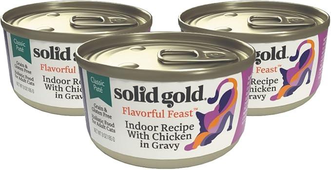 Solid Gold Wet Food Pate Flavorful Feast - 3 Count Sample Pack - Canned Cat Food Made with Real Chicken - Grain Free for Sensitive Stomach &amp; Healthy Living