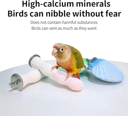 Bird Perches for Cage, Abrasive Surface High Calcium Mineral Parrot Perch Stand - Bird Nail File for Claw &amp; Beak Health, Colorful Ceramic Bird Cage Accessories (Purple, Shell)