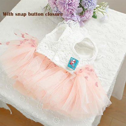 Dog Princess Dress with Heart Patterns &amp; Bow Puppy Clothes for Small Dogs Girl Fancy Cat Birthday Outfit Pet Wedding Dresses(Pink White, Large)