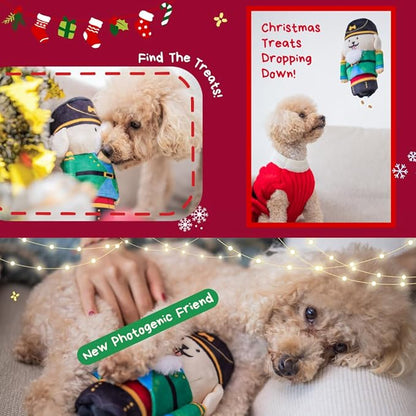 Nutcracker Treat-Dispensing Soft Plush Squeaky Pet Toy - Christmas/X’Mas Festive Enrichment Gift, Durable Cute&amp;Fun Toy for Interactive Play,Hide Food for Nose-Work Puzzle, Small Medium Dogs
