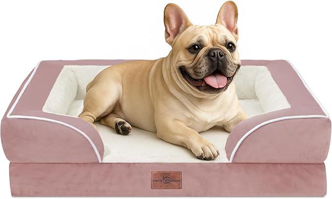 Comfort Expression Small Dog Beds Waterproof Orthopedic Foam Dog Sofa Beds for Medium Dogs Comfy Pet Bed with Washable Removable Cover &amp; Non-Slip Bottom(Small,Pink)