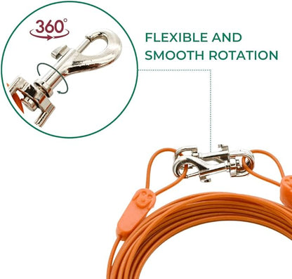 25FT Tie-Out Cables for Dogs - Strong, Safe, and Durable Dog Tie-Outs for Every Breed up to 250 Pounds - Weather and Wear Resistant Galvanized Aircraft Cable for Outside Use