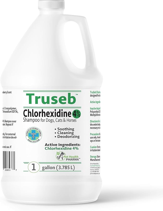 Topical Chlorhexidine 4% Shampoo for Dogs, Cats &amp; Horses (Gallon)- with Aloe for Cleansing (USA) (Chlorhexidine 4% Shampoo, 1 Gallon)