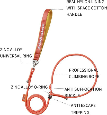 Dog Anti-Slip Leash 5FT with Metal Stopper - Durable No-Pull Training Lead for Small, Medium &amp; Large Dogs - Comfortable Handle Nylon Rope, Tangle-Free Pet Walking Leash (Orange, 5.6FT)