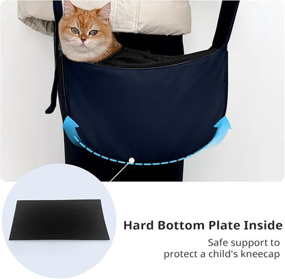 Dog Sling Carrier for Small Dogs and Cats, Lightweight Collapsible Pet Travel Bag with Adjustable Strap, Side Pockets &amp; Breathable Mesh (Navy Blue, 15.7" L x 5.9" W x 8.6" H)