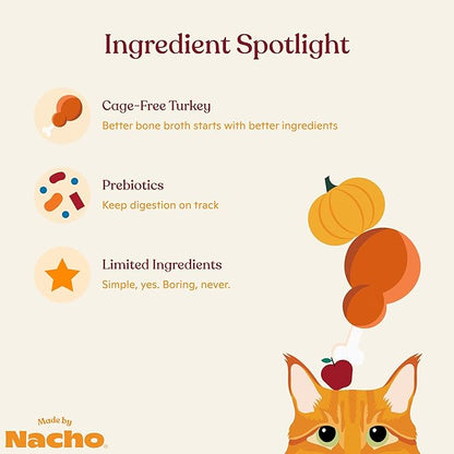 Made by Nacho Bone Broth Cat Food Topper for Hydration and Picky Eaters - Add Protein and Flavor to Your Dry Cat Food – Supports Optimal Nutrition, Digestion, Skin &amp; Coat 11 oz. (Pack of 4), Turkey