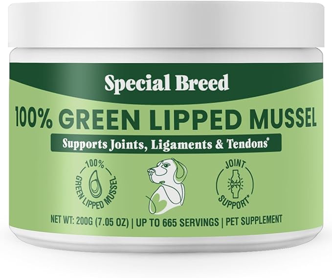 Special Breed Green Lipped Mussel Powder for Dogs &amp; Cats - 100% New Zealand Green Lipped Mussels - Natural Hip &amp; Joint Supplement for Joints, Tendons, Ligaments, Muscles - 200 Grams - 665 Servings