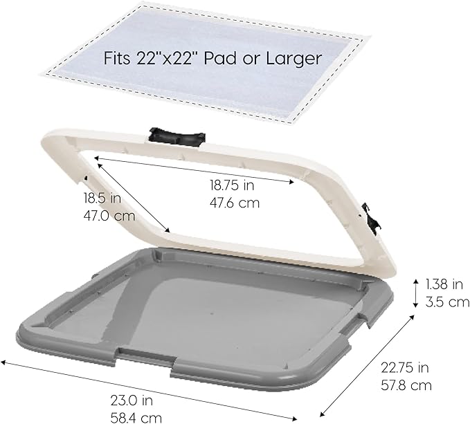 IRIS USA Pee Pad Holder - For Potty Training Regular Sized Dog &amp; Puppy Pee Pads, Secured Latches, Non-Skid Feet, Leak Protection, Fits 22"x22" Pad or Larger, Square, Dark Gray