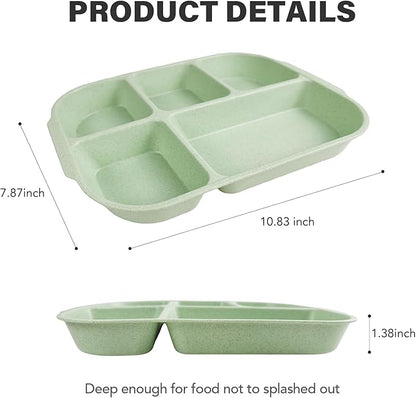 greenandlife 10.8 Inch 4PCS Divided Plates for Kids Adults, Portion Control Plates, Dishwasher &amp; Microwave Safe Compartment Plate, Unbreakable Lightweight Reusable Wheat Straw Plates, INS