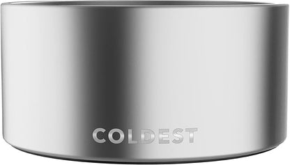 Coldest Dog Bowl - Anti Rust Metal, Non Slip, 3 Layers Insulated Stainless Steel Dog Bowls - Spill Proof &amp; Heavy Duty - Water Bowl for Dogs, Cats, Dish Washer Safe (200 oz, Polished Stainless Steel)