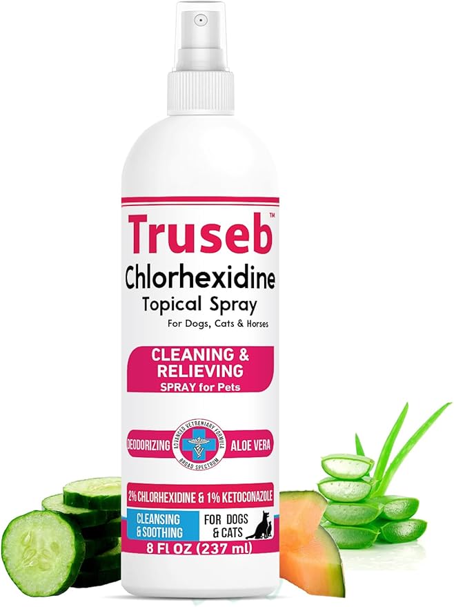 Truseb Topical Ketoconazole and Chlorhexidine Spray for Dogs, Cats, and Horses with Aloe - 8 oz (Ketoconazole &amp; Chlorhexidine Spray, 8 oz)