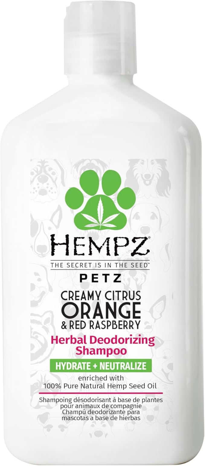 Hempz Petz Dog Shampoo, Creamy Citrus Orange &amp; Red Raspberry Herbal Deodorizing Cleanser, 17 oz.