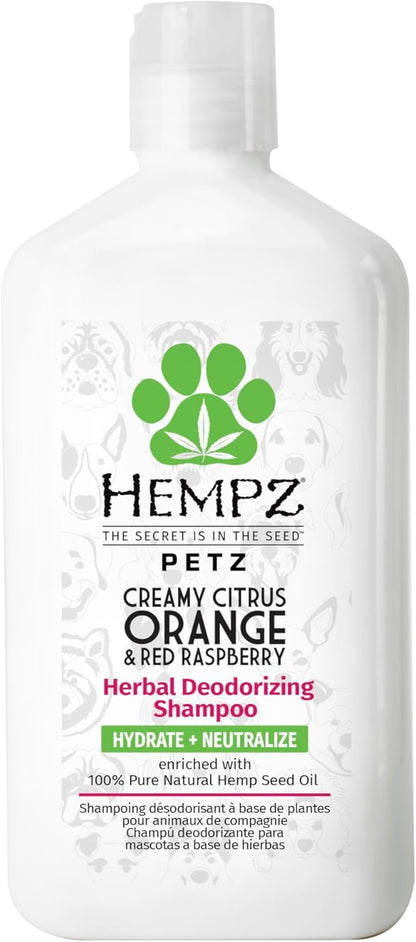 Hempz Petz Dog Shampoo, Creamy Citrus Orange &amp; Red Raspberry Herbal Deodorizing Cleanser, 17 oz.
