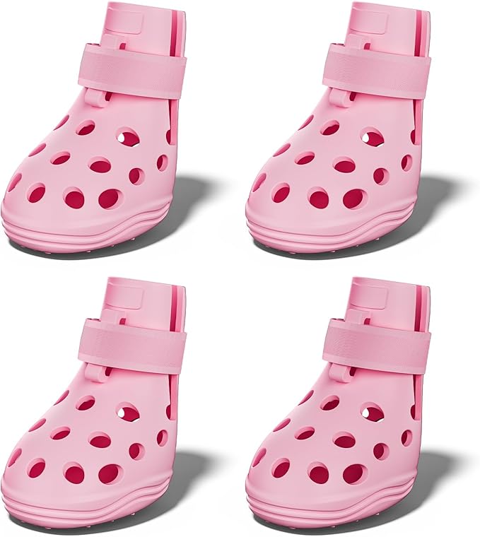 Dog Shoes for Hot Pavement, Breathable Dog Boots Paw Protectors with Adjustable Straps &amp; Non-Slip Sole, Easy On &amp; Off, Waterproof, Easy-Cleaning (Pink, M)