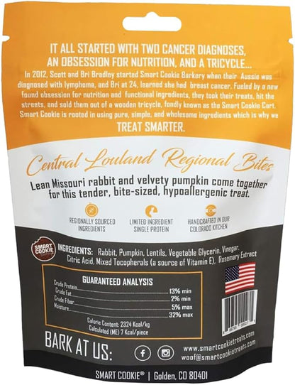 Smart Cookie All Natural Dog Treats - Rabbit &amp; Pumpkin - Training Treats for Dogs with Allergies or Sensitive Stomachs - Soft Dog Treats, Grain Free, Chewy, Human-Grade, Made in USA - 5oz, Pack of 3
