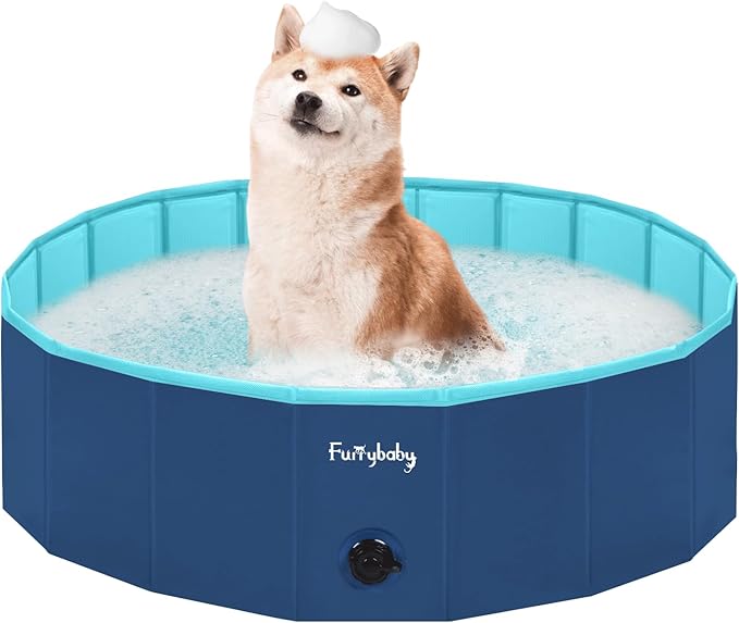 Furrybaby Dog Pool, Kiddie Pool with Hard Plastic Foldable Dog Bath Tub Portable for Dogs, Kids and Pet Swimming (Navy 39&