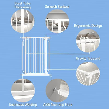 WAOWAO Extra Tall 40.55" Baby Gate 29.92-46.85" Wide Pressure Mounted Walk Through Swing Auto Close Safety White Metal Toddler Child Dog Pet for Indoor Stairs,Doorways,Kitche