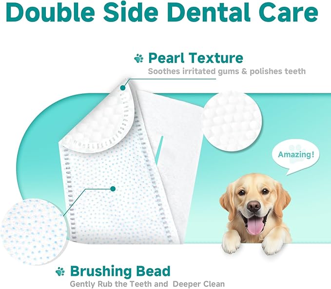 Pet Dental Finger Wipes for Dogs &amp; Cats, Dog Teeth Cleaning Wipes Tooth Brushing Kit by Remove Plaque and Tartar &amp; Freshens Breath Buildup No-Rinse Dog Finger Toothbrush Mint Flavor