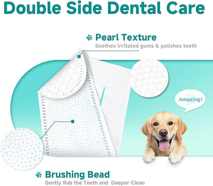 Pet Dental Finger Wipes for Dogs &amp; Cats, Dog Teeth Cleaning Wipes Tooth Brushing Kit by Remove Plaque and Tartar &amp; Freshens Breath Buildup No-Rinse Dog Finger Toothbrush Mint Flavor