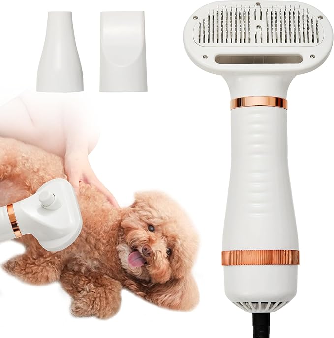 3-in-1 Pet Hair Dryer Brush for Dogs &amp; Cats Portable, Dog Hair Blower &amp; Slicker Brush Adjustable Temp (Low/Middle/High), Overheat Protection