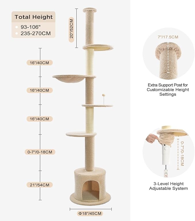 Made4Pets Floor to Ceiling Cat Tree 93-106&