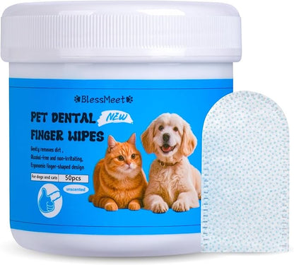 PET Teeth Cleaning Wipes for Dogs &amp; Cats,Gentle Pet Dental Care Wipes with Massaging Micro-Brushing Beads, Remove Bad Breath &amp; Plaque.Dog Toothbrush &amp; Tooth Brushing Kit-Unscented