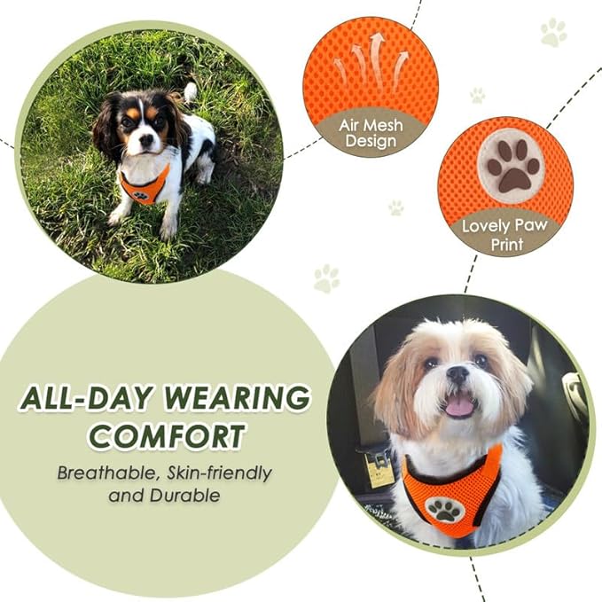 SlowTon Dog Seat Belt Harness for Car, Dog Car Harness Adjustable Mesh Breathable &amp; Dog Seatbelt Safety Tether with Elastic Bungee for Small Medium Large Pets(Orange, Double Clip, S)