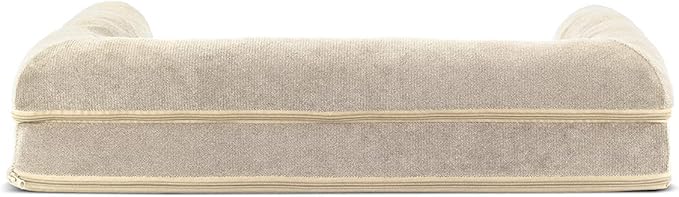 Furhaven Cooling Gel Dog Bed for Medium/Small Dogs w/ Removable Bolsters &amp; Washable Cover, For Dogs Up to 35 lbs - Sherpa &amp; Chenille Sofa - Cream, Medium