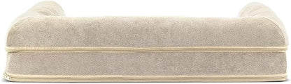 Furhaven Cooling Gel Dog Bed for Medium/Small Dogs w/ Removable Bolsters &amp; Washable Cover, For Dogs Up to 35 lbs - Sherpa &amp; Chenille Sofa - Cream, Medium