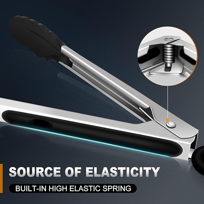 17 &amp; 12 Inch Extra Long Kitchen Tongs with Silicone Tips, Heat Resistant 600 Degrees Silicone Tong, Stainless Steel Tongs for Cooking, Food, Bbq, Grilling, Barbecue, Dishwasher 2 Pack