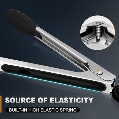 17 &amp; 12 Inch Extra Long Kitchen Tongs with Silicone Tips, Heat Resistant 600 Degrees Silicone Tong, Stainless Steel Tongs for Cooking, Food, Bbq, Grilling, Barbecue, Dishwasher 2 Pack