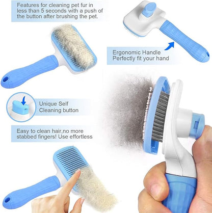 Self Cleaning Slicker Brush,Dog Brush &amp; Cat Brush with Massage Particles,Removes Loose hair &amp; Tangles,Skin Friendly &amp; Promote Circulation-Blue 1