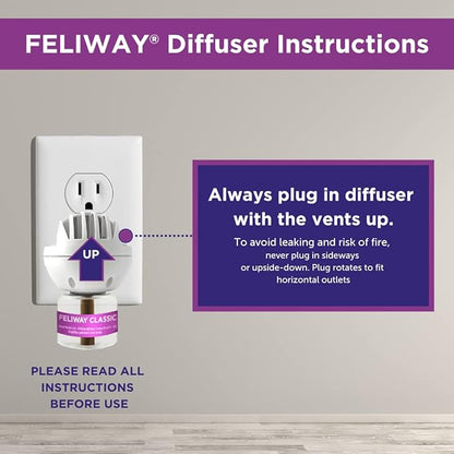 FELIWAY Classic 30 Day Cat Calming Plug In Pheromone Diffuser Starter Kit, 48ml - Helps Reduce Common Signs of Stress in Cats &amp; Kittens, Enhanced Calming