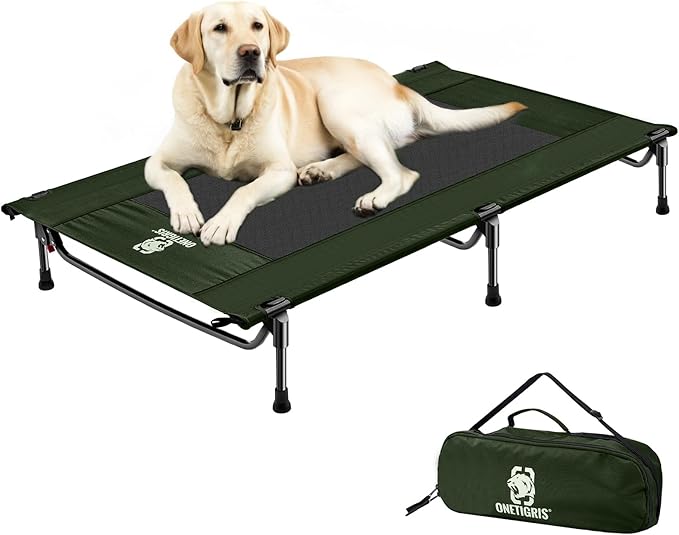 ONETIGRIS Elevated Dog Bed, Outdoor Dog Cod Large Raised Dogs Bed with Chew Proof Mesh, No-Slip Portable Dogs Cot Bed for Indoor &amp; Outdoor Portable (Green, Large)