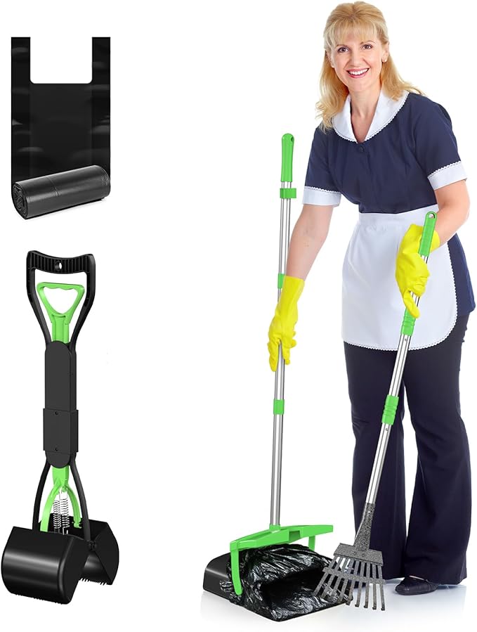 Pooper Scooper with Bag Attachment, 50 inches Long Handle Pooper Scooper, Poop Scooper for Dogs, Dog Poop Scooper for Yard, Pooper Scooper for Large Dogs Heavy Duty, Poop Scooper Bin &amp; Rake