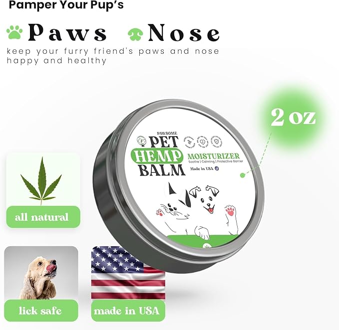 Pet Hemp Balm for Dogs &amp; Cats – Soothes Dry, Cracked Paws &amp; Noses – Natural Paw &amp; Nose Moisturizer with Healing Ingredients – Organic Dog Paw Pad Protector for Extreme Weather – Lick Safe