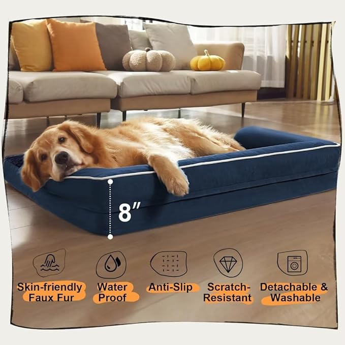 Dog Bed Medium Size Dog-Orthopedic Waterproof Bed for Dogs,Foam Couch Sofa with Washable Removable Cover &amp; Non-Slip Bottom-Navy Blue