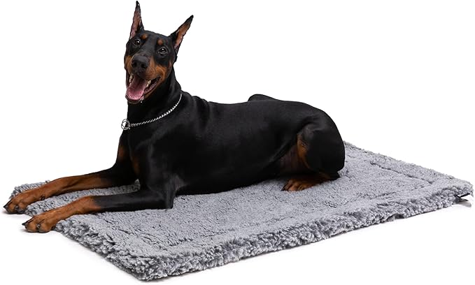 Stoutwool Indestructible Dog Bed - Fluffy Chew Proof Dog Crate Pad - Tough Kennel Pad for Aggressive Chewers - Washable, Ideal for Large Breeds &amp; Fits 42-Inch Crate - 41"x27", Charcoal
