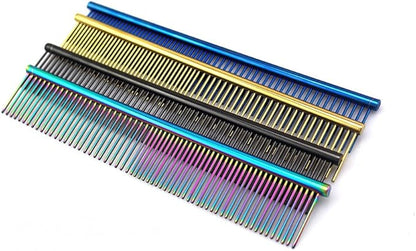 ZoCr Stainless Steel Pet Comb for Dogs Cats, Pet Grooming Comb with Different Spaced Rounded Teeth (Blue)